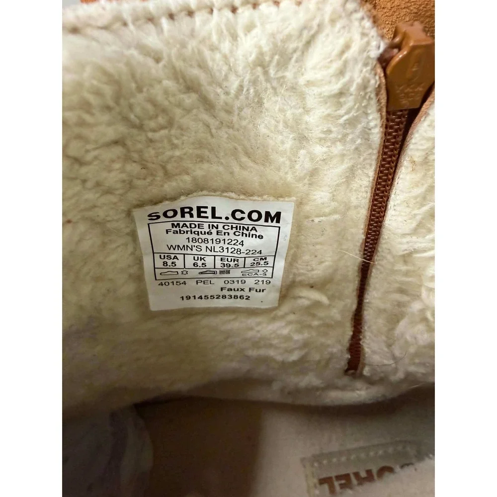 Sorel Kinetic Short Waterproof Boots Camel Brown Suede Faux Fur NL3128-224 8.5